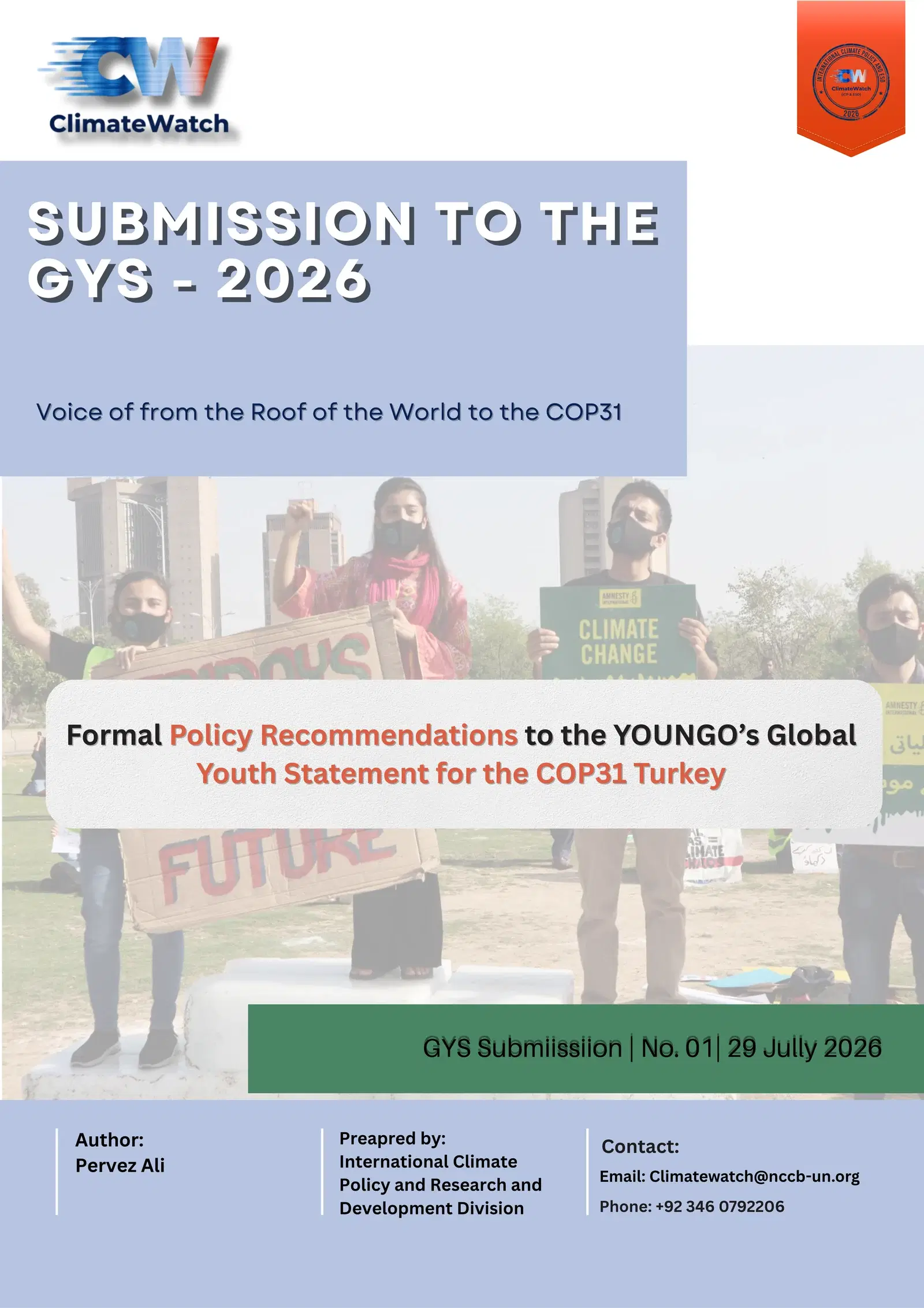 Cover of Mountain Frontlines, Youth Futures and Direct Climate Finance, ClimateWatch’s submission to the YOUNGO Global Youth Statement 2026.