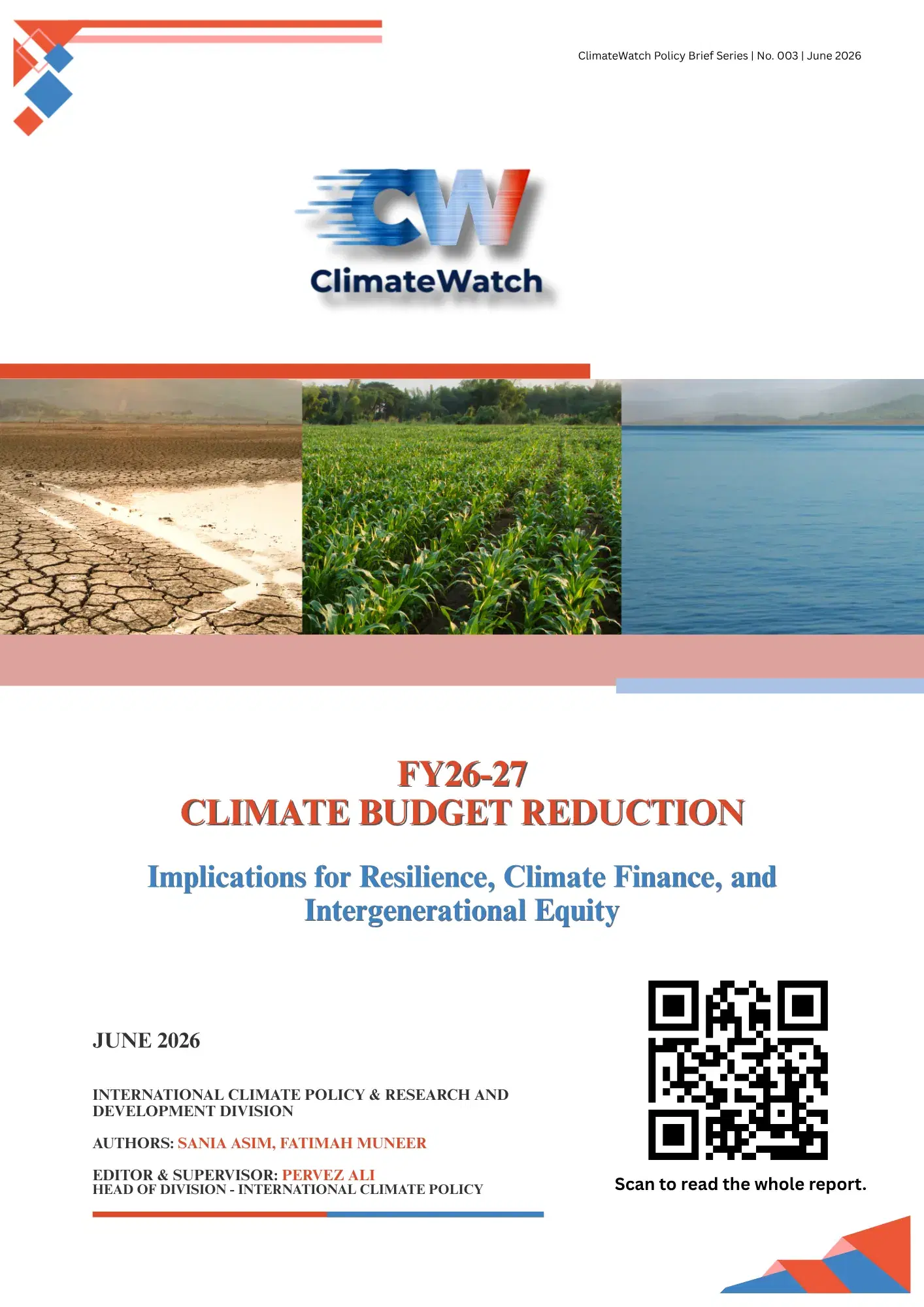 Cover of the divisional summary edition of ClimateWatch Policy Brief Series No. 003.